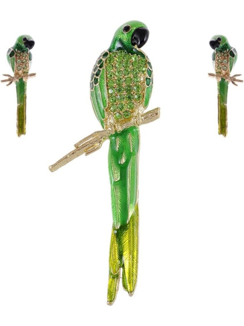 Colorful Crystal Parrot Brooch & Earring Set | Rhinestone Jewelry Gift